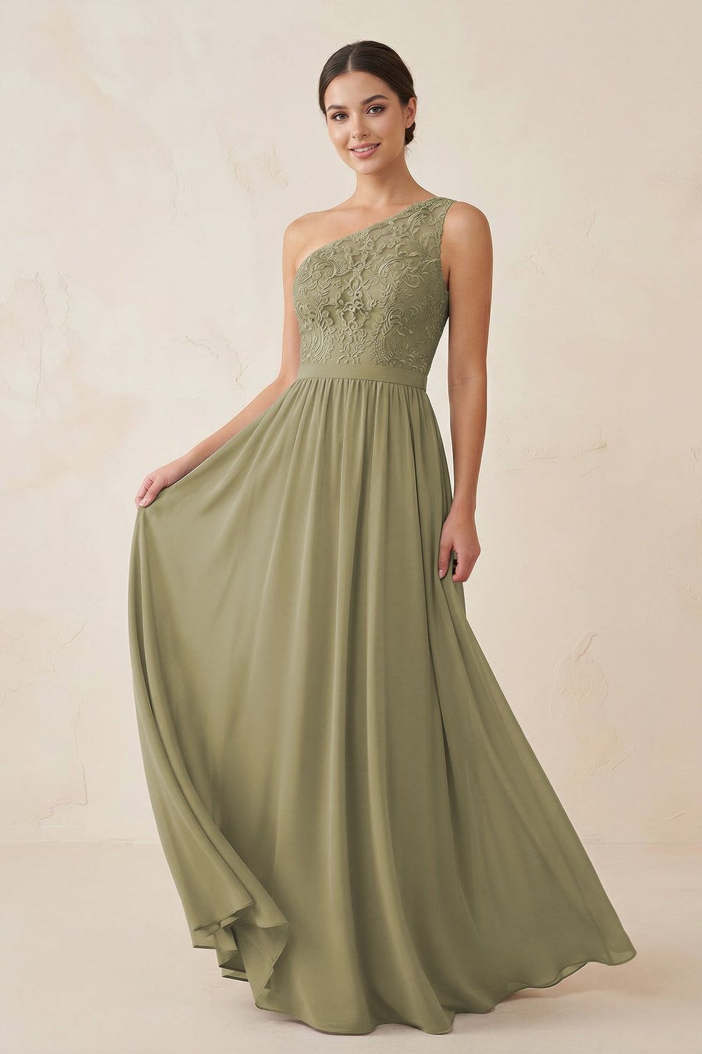 One - Shoulder Lace Chiffon A - Line Bridesmaid Dress - SHE IS ME Bridesmaid Dresses