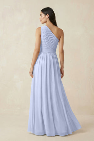 One - Shoulder Pleated Chiffon Bridesmaid Gown in Ice - SHE IS ME Bridesmaid Dresses