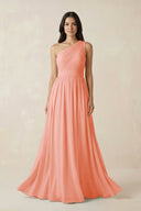 One - Shoulder Pleated Chiffon Bridesmaid Gown in Rosette - SHE IS ME Bridesmaid Dresses