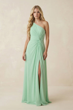 One - Shoulder Ruched A - Line Chiffon Bridesmaid Dress - SHE IS ME Bridesmaid Dresses