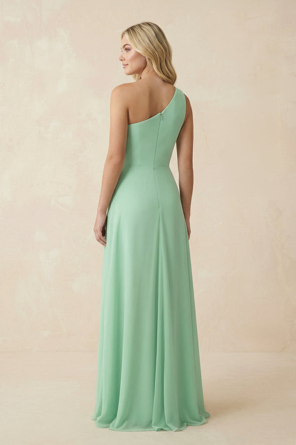 One - Shoulder Ruched A - Line Chiffon Bridesmaid Dress - SHE IS ME Bridesmaid Dresses