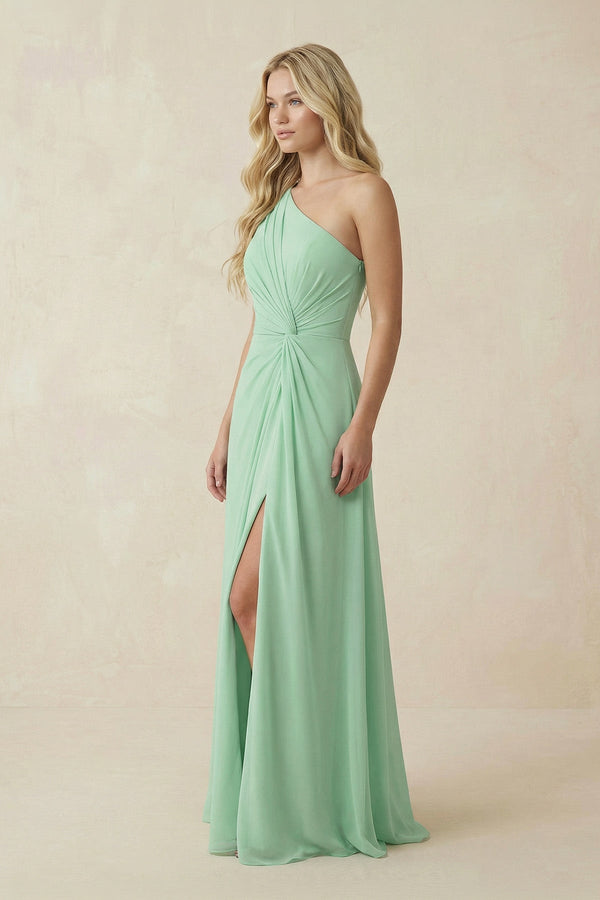 One - Shoulder Ruched A - Line Chiffon Bridesmaid Dress - SHE IS ME Bridesmaid Dresses