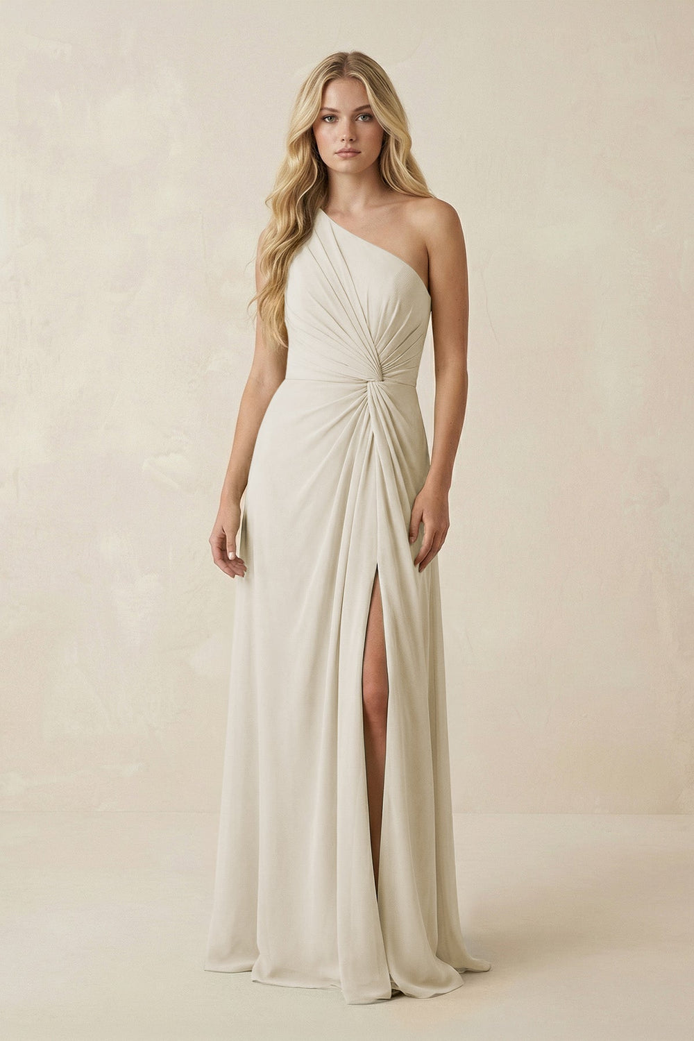 One - Shoulder Ruched A - Line Chiffon Bridesmaid Dress in Dove Gray - SHE IS ME Bridesmaid Dresses