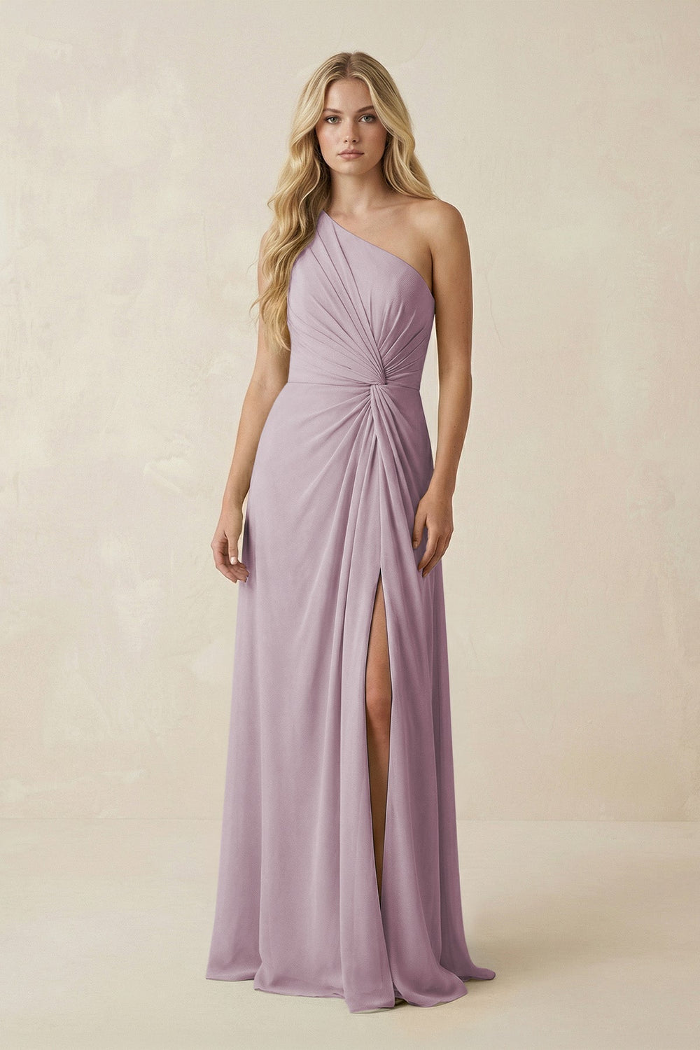 One - Shoulder Ruched A - Line Chiffon Bridesmaid Dress in Dusk - SHE IS ME Bridesmaid Dresses