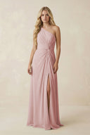 One - Shoulder Ruched A - Line Chiffon Bridesmaid Dress in Dusty Rose - SHE IS ME Bridesmaid Dresses