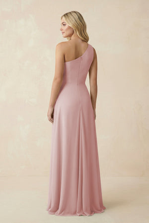 One - Shoulder Ruched A - Line Chiffon Bridesmaid Dress in Dusty Rose - SHE IS ME Bridesmaid Dresses
