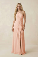 One - Shoulder Ruched A - Line Chiffon Bridesmaid Dress in English Rose - SHE IS ME Bridesmaid Dresses
