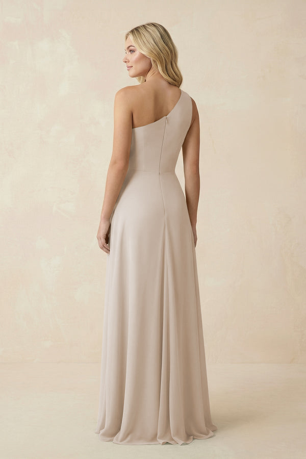 One - Shoulder Ruched A - Line Chiffon Bridesmaid Dress in Frost - SHE IS ME Bridesmaid Dresses