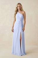One - Shoulder Ruched A - Line Chiffon Bridesmaid Dress in Ice - SHE IS ME Bridesmaid Dresses