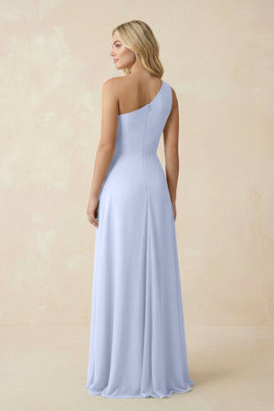 One - Shoulder Ruched A - Line Chiffon Bridesmaid Dress in Ice - SHE IS ME Bridesmaid Dresses