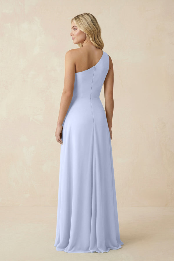 One - Shoulder Ruched A - Line Chiffon Bridesmaid Dress in Ice - SHE IS ME Bridesmaid Dresses