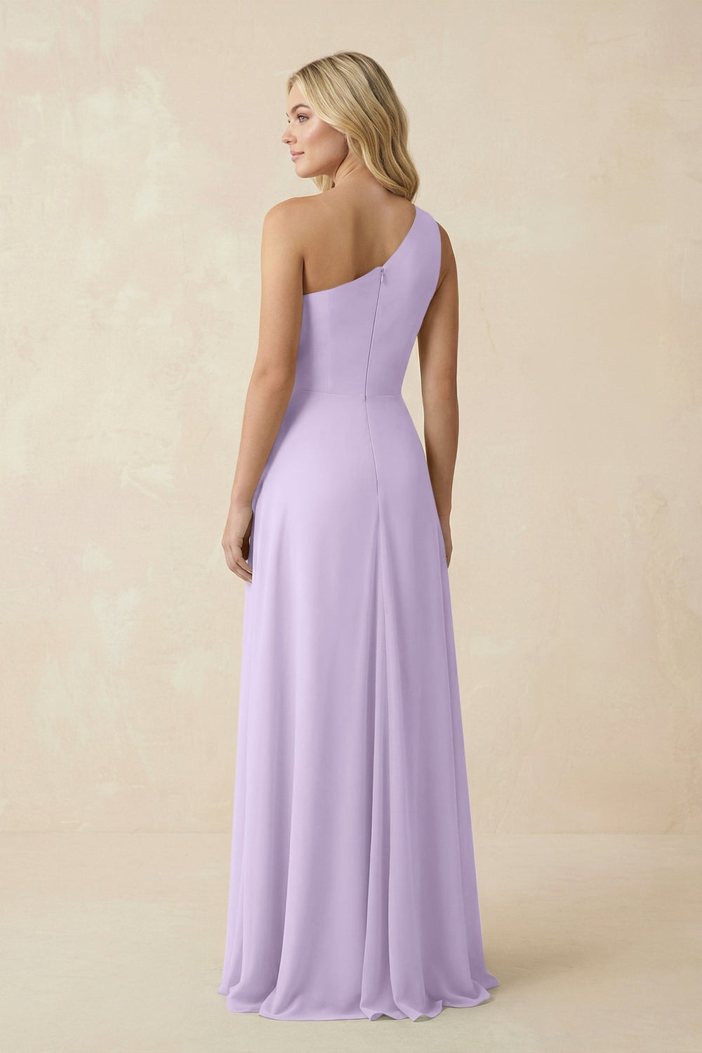 One - Shoulder Ruched A - Line Chiffon Bridesmaid Dress in Lavender - SHE IS ME Bridesmaid Dresses