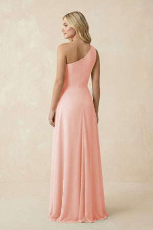One - Shoulder Ruched A - Line Chiffon Bridesmaid Dress in Rose Petal - SHE IS ME Bridesmaid Dresses