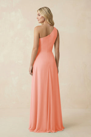 One - Shoulder Ruched A - Line Chiffon Bridesmaid Dress in Rosette - SHE IS ME Bridesmaid Dresses
