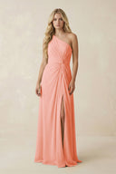 One - Shoulder Ruched A - Line Chiffon Bridesmaid Dress in Rosette - SHE IS ME Bridesmaid Dresses