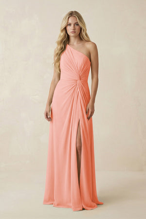 One - Shoulder Ruched A - Line Chiffon Bridesmaid Dress in Rosette - SHE IS ME Bridesmaid Dresses