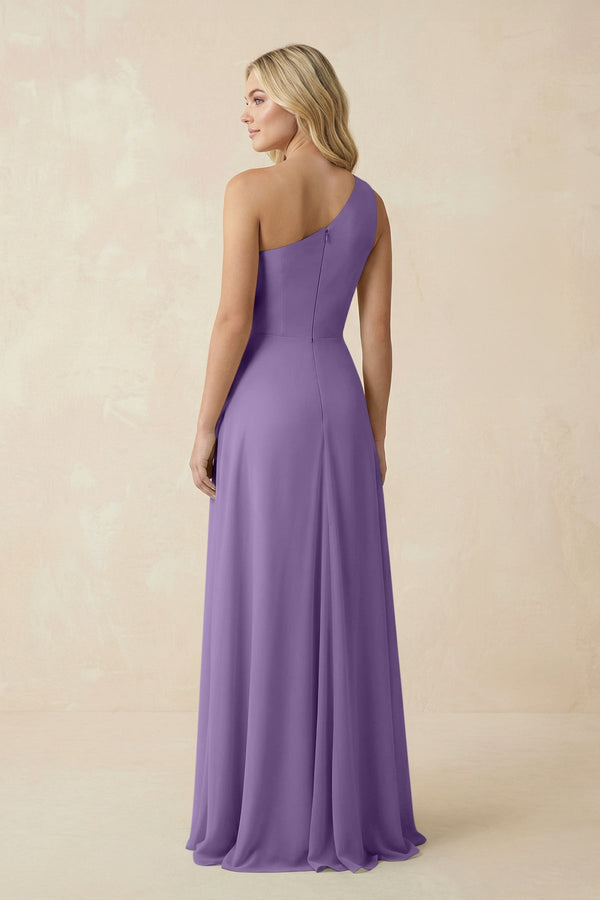 One - Shoulder Ruched A - Line Chiffon Bridesmaid Dress in Tahiti - SHE IS ME Bridesmaid Dresses