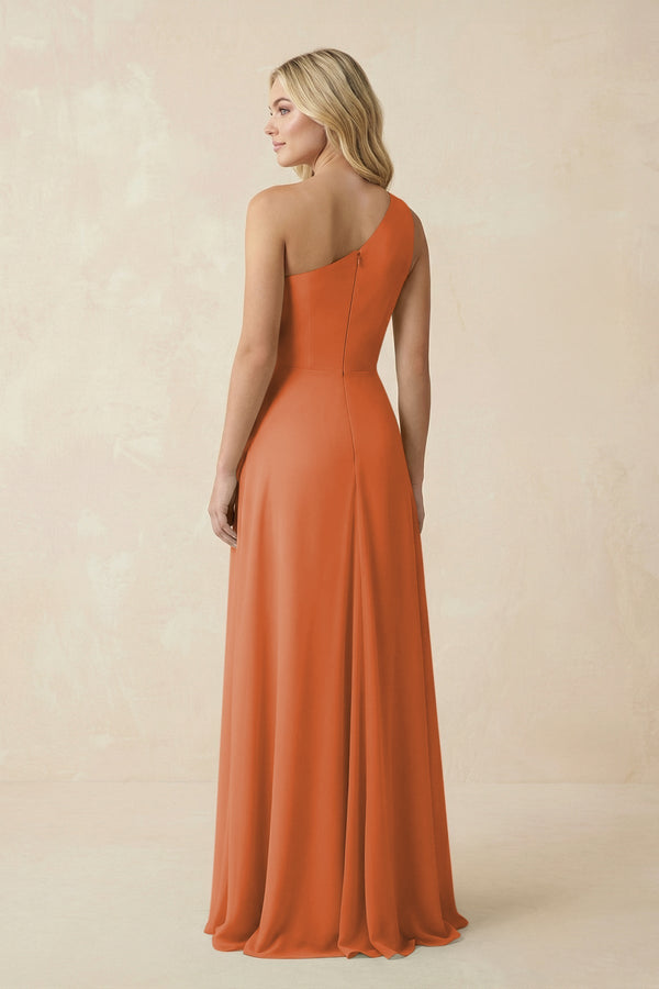 One - Shoulder Ruched A - Line Chiffon Bridesmaid Dress in Terracotta - SHE IS ME Bridesmaid Dresses