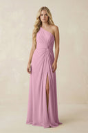 One - Shoulder Ruched A - Line Chiffon Bridesmaid Dress in Vintage Mauve - SHE IS ME Bridesmaid Dresses