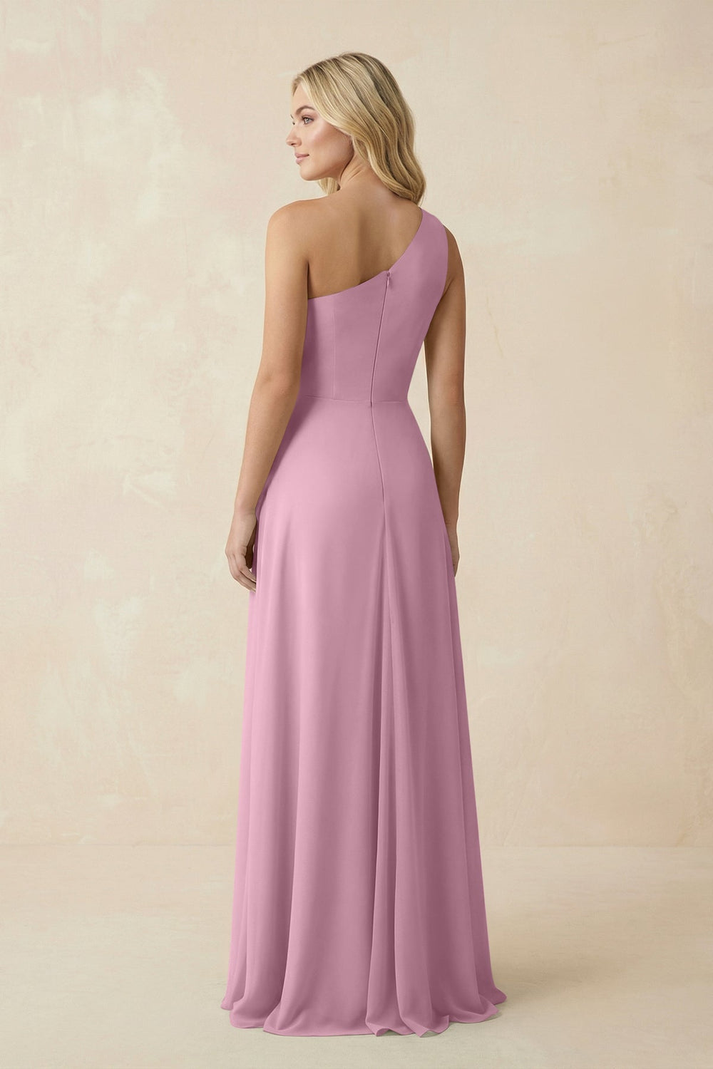 One - Shoulder Ruched A - Line Chiffon Bridesmaid Dress in Vintage Mauve - SHE IS ME Bridesmaid Dresses