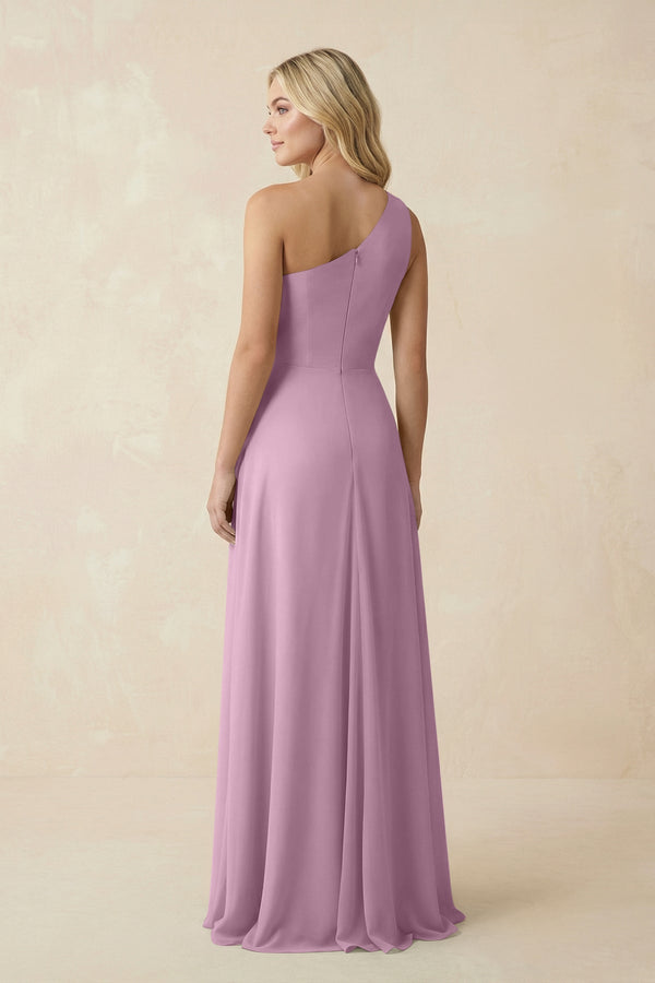 One - Shoulder Ruched A - Line Chiffon Bridesmaid Dress in Wisteria - SHE IS ME Bridesmaid Dresses