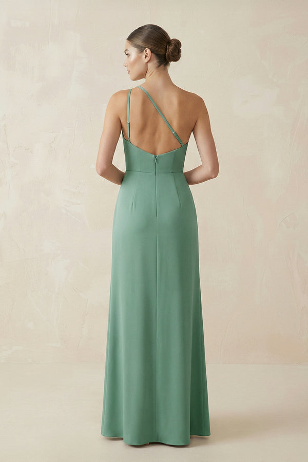 One - Shoulder Sheath Ruched Bridesmaid Dress With Slit in Mint Green - SHE IS ME Bridesmaid Dresses