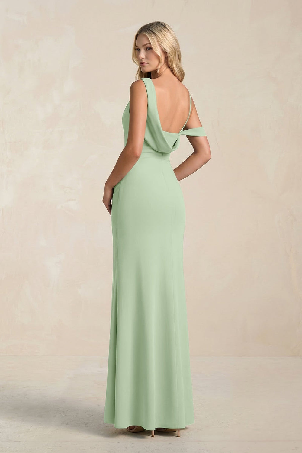 One - Shoulder Sheath Ruched Bridesmaid Dress With Slit in Sage - SHE IS ME Bridesmaid Dresses