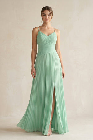 Pleated A - Line Long Chiffon Bridesmaid Dress - SHE IS ME Bridesmaid Dresses