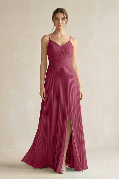 Pleated A-Line Long Chiffon Bridesmaid Dress in Desert Rose