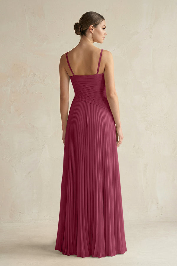 Pleated A-Line Long Chiffon Bridesmaid Dress in Desert Rose