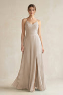 Pleated A-Line Long Chiffon Bridesmaid Dress in Frost