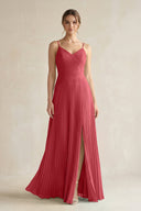 Pleated A-Line Long Chiffon Bridesmaid Dress in Merlot