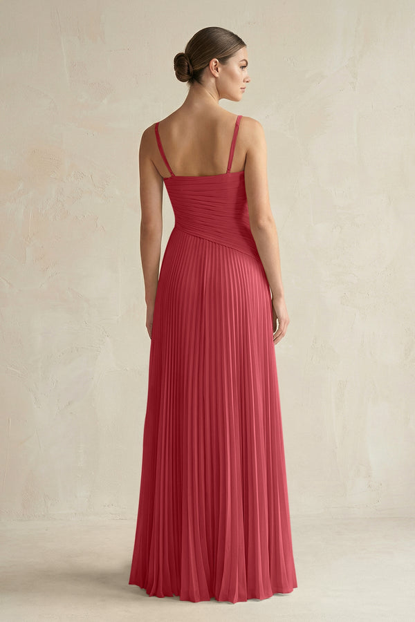 Pleated A-Line Long Chiffon Bridesmaid Dress in Merlot