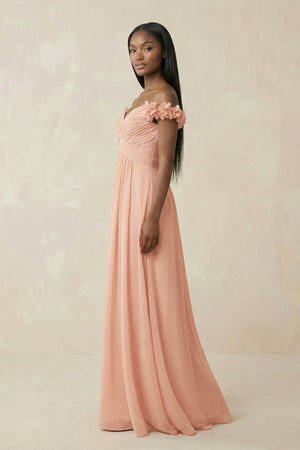 Pleated Off - the - Shoulder A - Line Chiffon Bridesmaid Dress in English Rose - SHE IS ME Bridesmaid Dresses