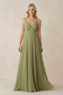 Pleated V - Neck A - Line Chiffon Bridesmaid Dress in Moss Green - SHE IS ME Bridesmaid Dresses