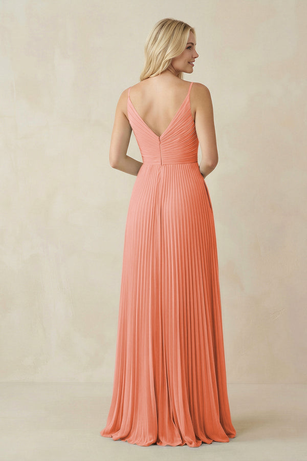 Pleated V - Neck A - Line Chiffon Bridesmaid Dress in Rosette - SHE IS ME Bridesmaid Dresses