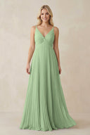Pleated V - Neck A - Line Chiffon Bridesmaid Dress in Sage - SHE IS ME Bridesmaid Dresses