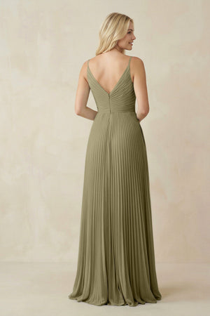 Pleated V - Neck A - Line Chiffon Bridesmaid Dress in Thyme - SHE IS ME Bridesmaid Dresses
