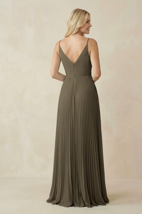 Pleated V - Neck A - Line Chiffon Bridesmaid Dress in Willow Green - SHE IS ME Bridesmaid Dresses