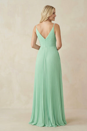 Pleated V-Neck A-Line Chiffon Bridesmaid Dress in Pale Pistachio - SHE IS ME BRIDESMAID DRESSES