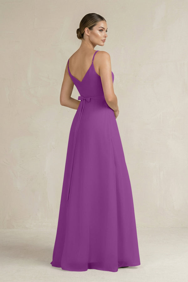 Ruched A - Line Chiffon Bridesmaid Dress with Slit in Amethyst - SHE IS ME Bridesmaid Dresses