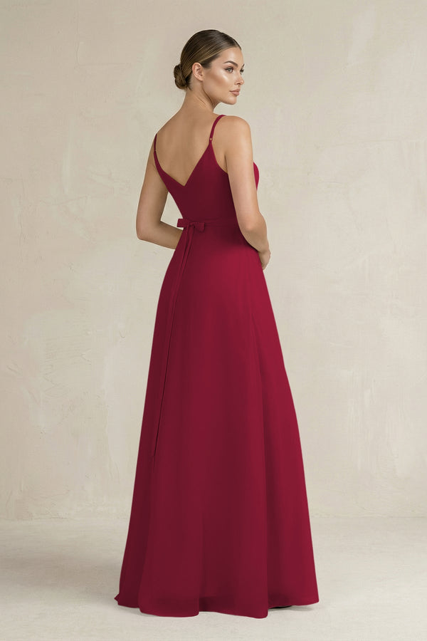 Ruched A - Line Chiffon Bridesmaid Dress with Slit in Berry - SHE IS ME Bridesmaid Dresses