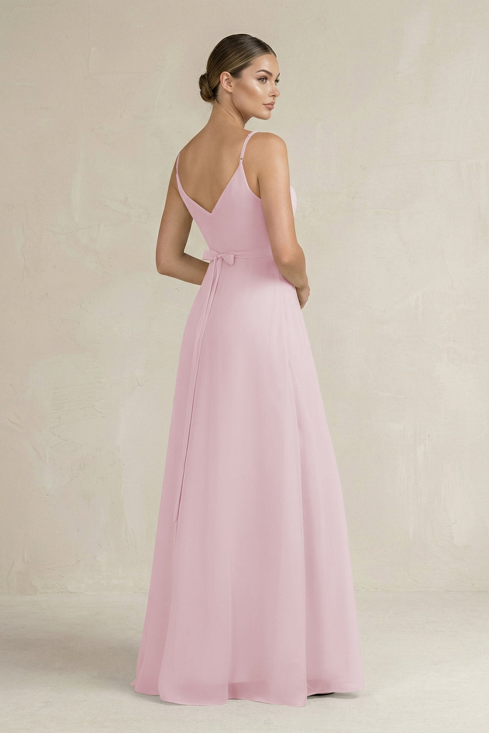 Ruched A - Line Chiffon Bridesmaid Dress with Slit in Candy Pink - SHE IS ME Bridesmaid Dresses