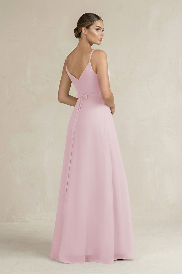 Ruched A - Line Chiffon Bridesmaid Dress with Slit in Candy Pink - SHE IS ME Bridesmaid Dresses