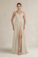 Ruched A - Line Chiffon Bridesmaid Dress with Slit in Champagne - SHE IS ME Bridesmaid Dresses