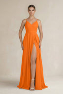 Ruched A - Line Chiffon Bridesmaid Dress with Slit in Cinnamon - SHE IS ME Bridesmaid Dresses