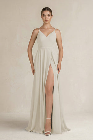 Ruched A - Line Chiffon Bridesmaid Dress with Slit in Dove Gray - SHE IS ME Bridesmaid Dresses
