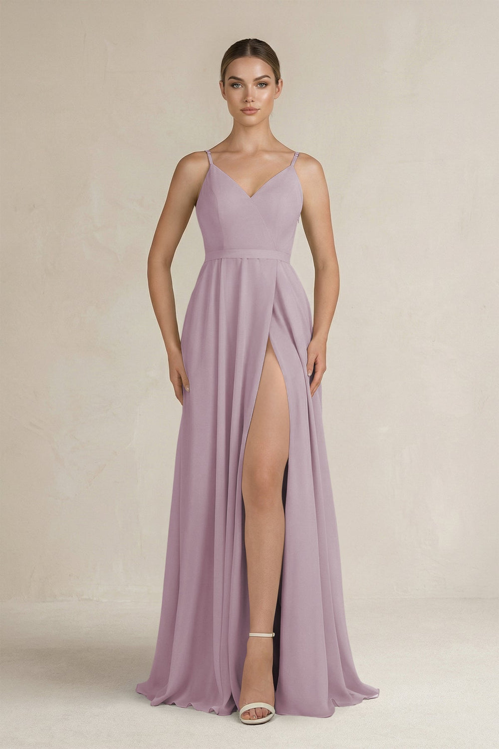 Ruched A - Line Chiffon Bridesmaid Dress with Slit in Dusk - SHE IS ME Bridesmaid Dresses