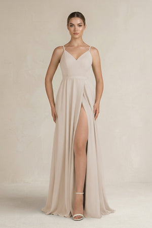 Ruched A - Line Chiffon Bridesmaid Dress with Slit in Frost - SHE IS ME Bridesmaid Dresses