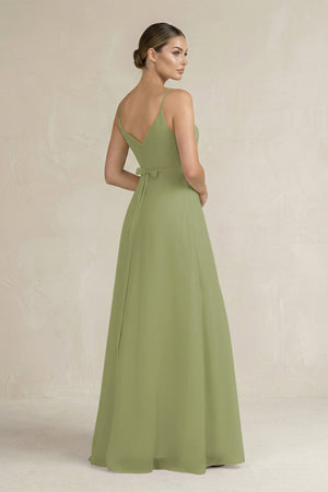 Ruched A - Line Chiffon Bridesmaid Dress with Slit in Moss Green - SHE IS ME Bridesmaid Dresses